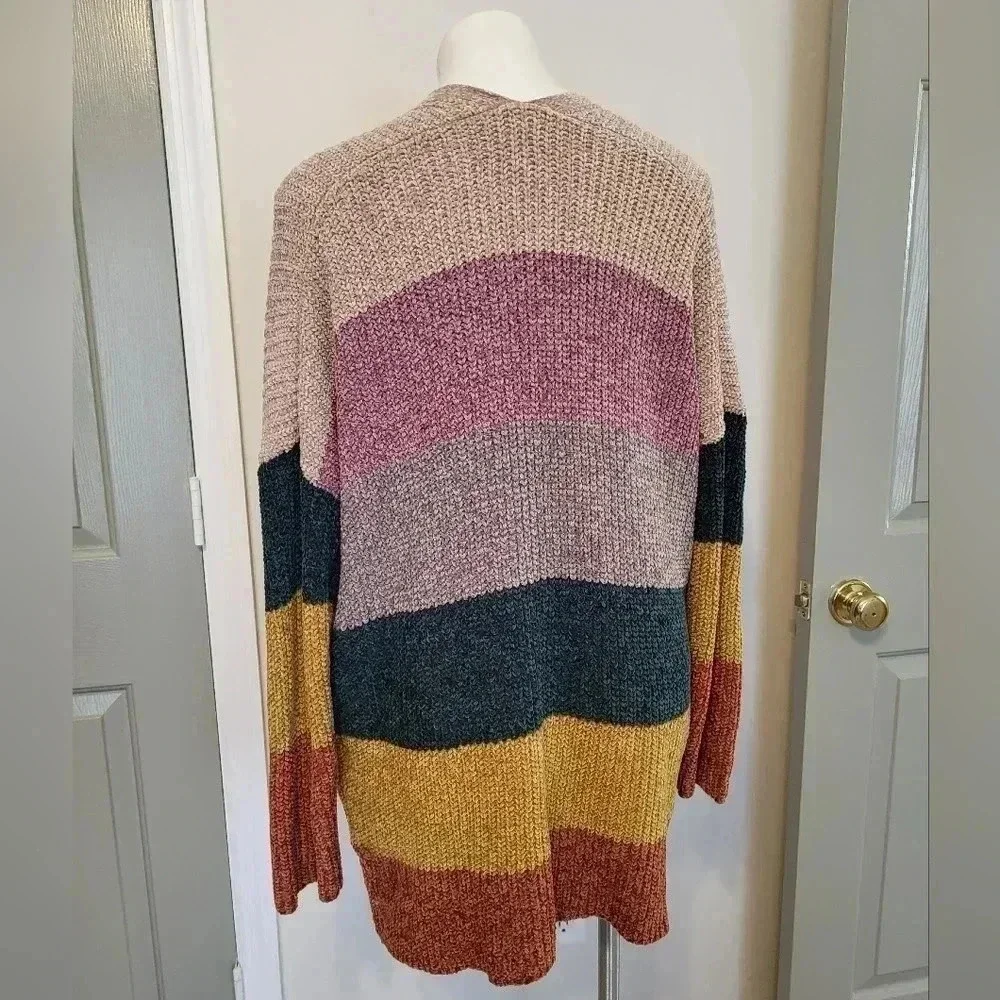 ODDY Multicolored Striped ColorBlock Open Front Sweater Cardigan(S/M)